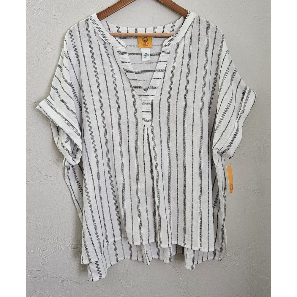 *NEW w/Tags Womens 3X Ruby Rd. Short Sleeve Striped Top Blouse Shirt White Black